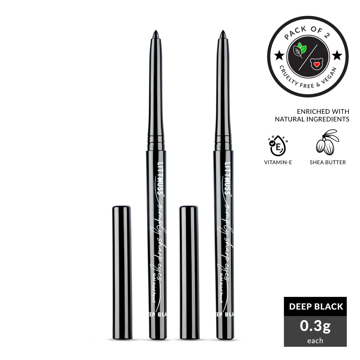 Littmuss Simply Sharp Eyes Kohl Kajal Pencil -pack Of 2