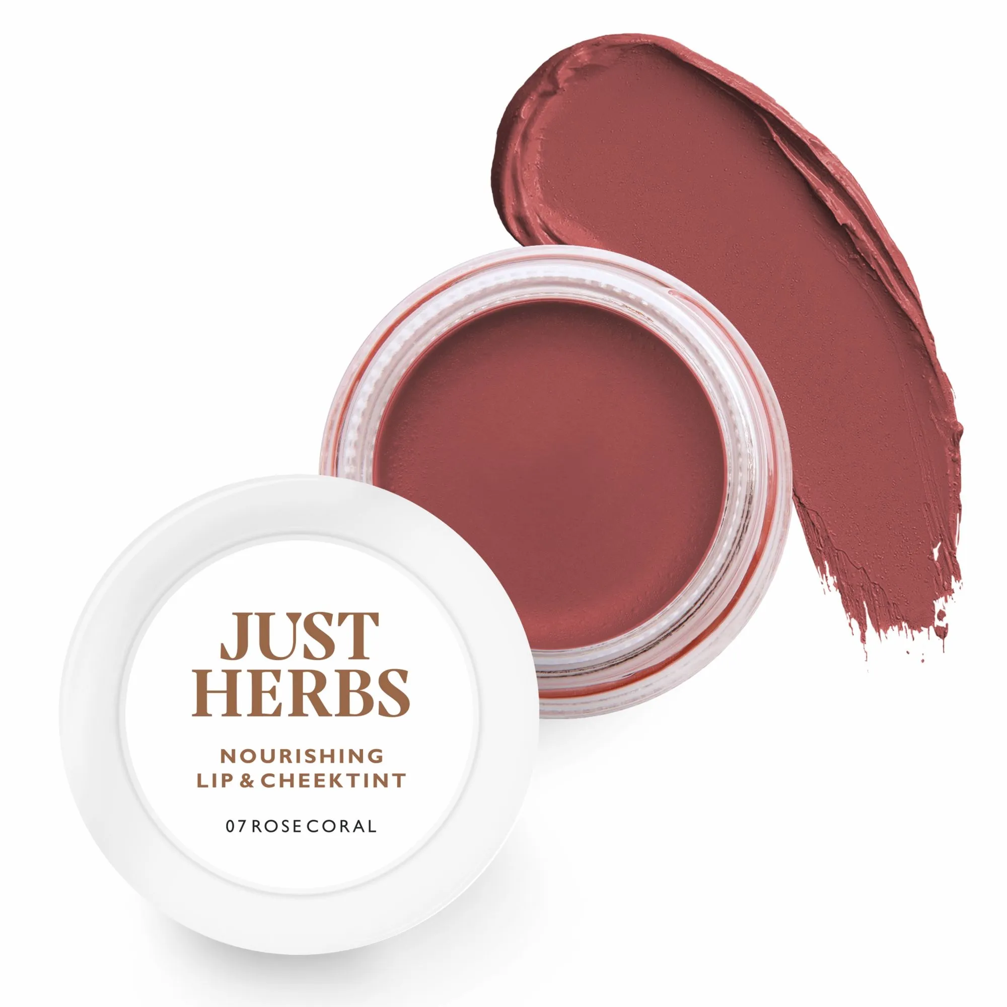 Just Herbs Lip & Cheek Tint and Blush for Eyelids, Cheeks & Lips, 07 Rose Coral