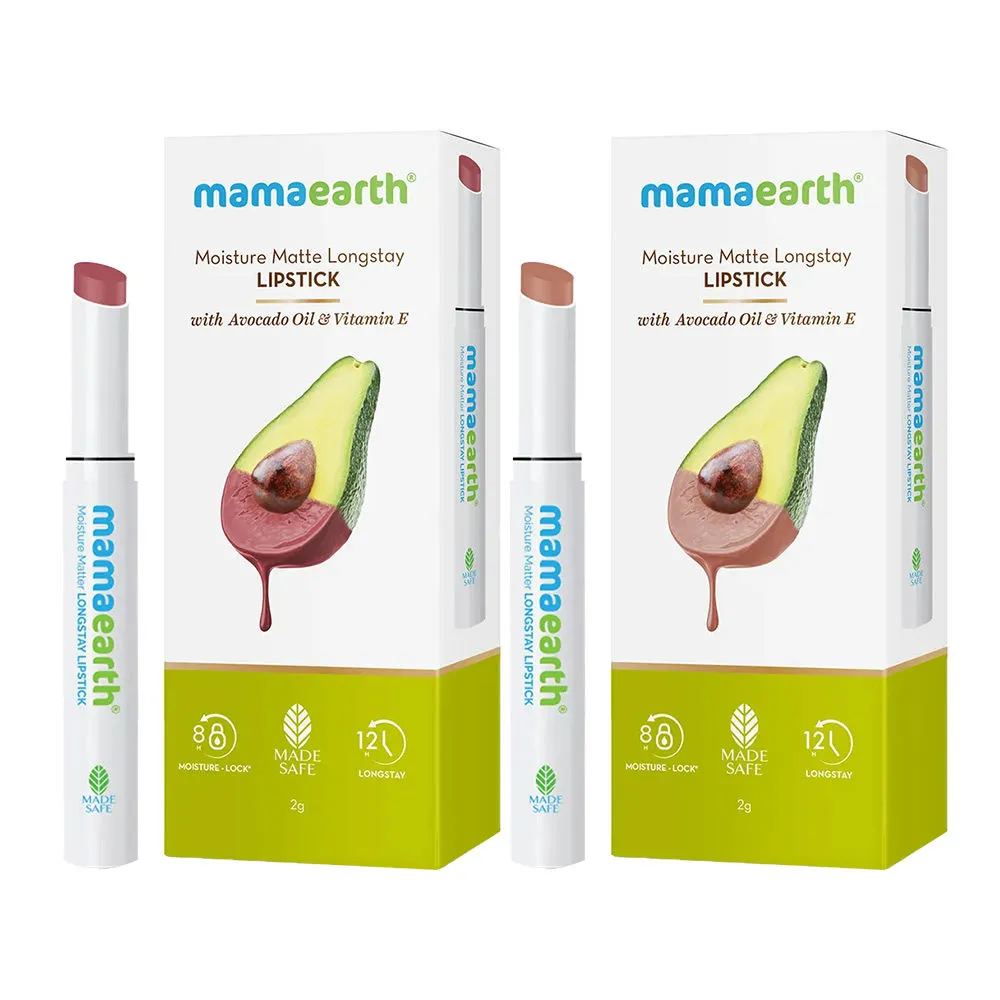 Mamaearth Moisture Matte Longstay Lipstick - Cinnamon Nude + Plum Punch