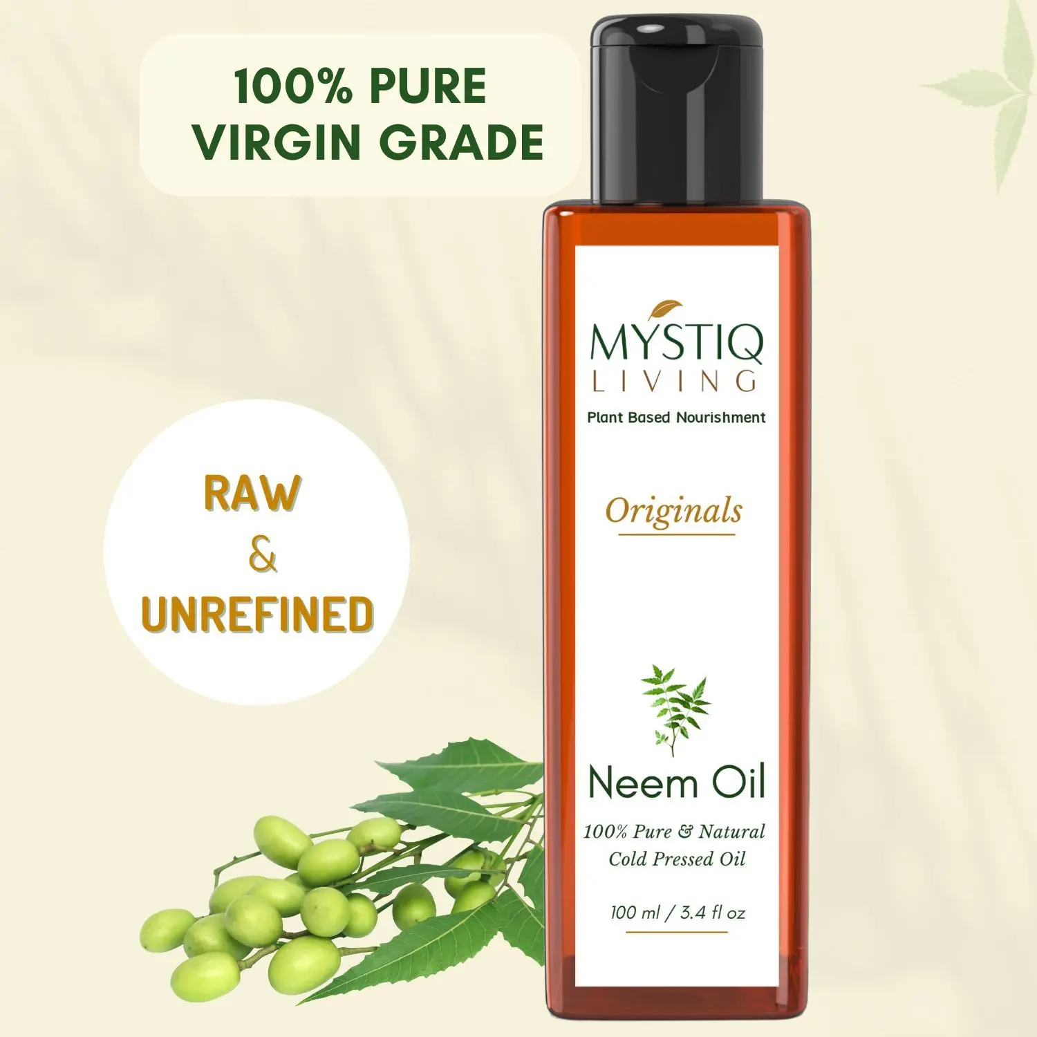 Mystiq Living Originals - Neem Oil | For Hair And Skin | Cold Pressed, 100% Pure And Natural -100 ML