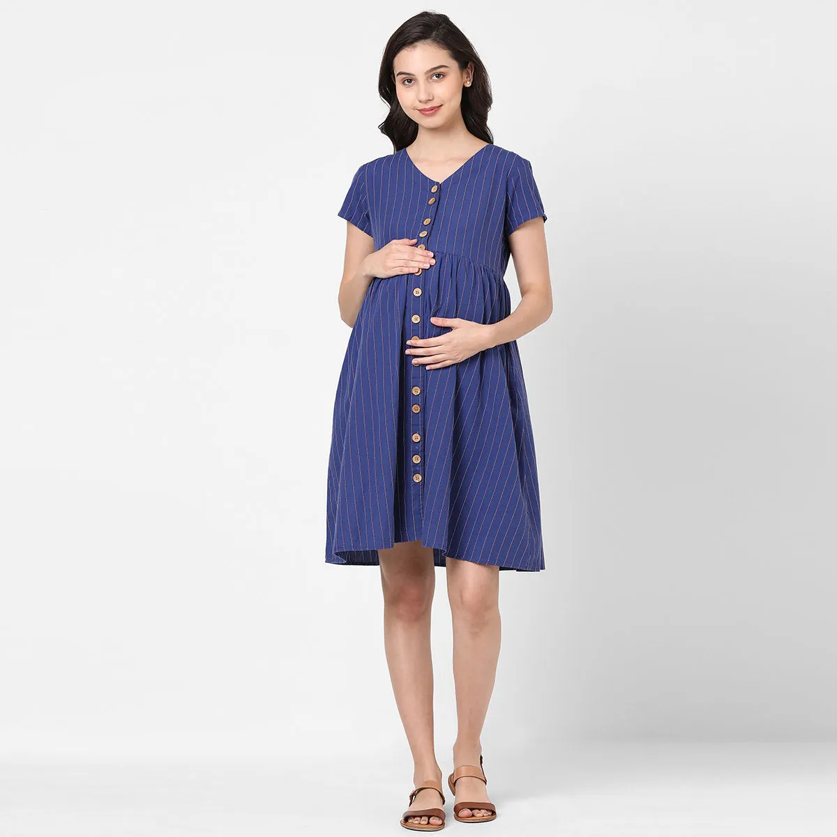 Mystere Paris Comfy Striped Maternity Dress - Navy Blue