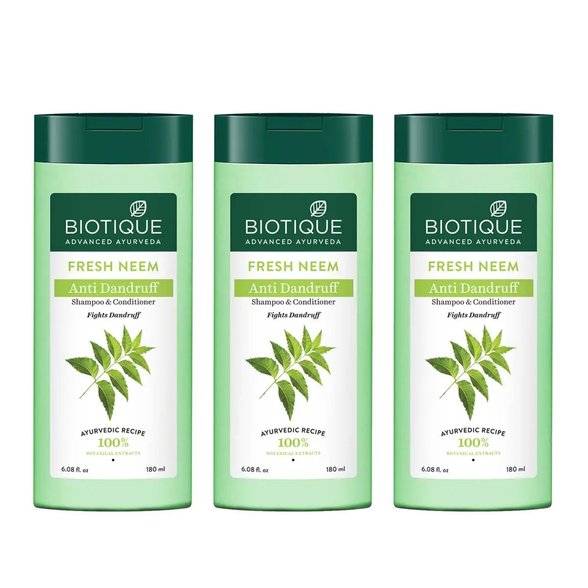 Biotique Bio Fresh Neem Anti-Dandruff Shampoo & Conditioner (180 ml) pack of 3