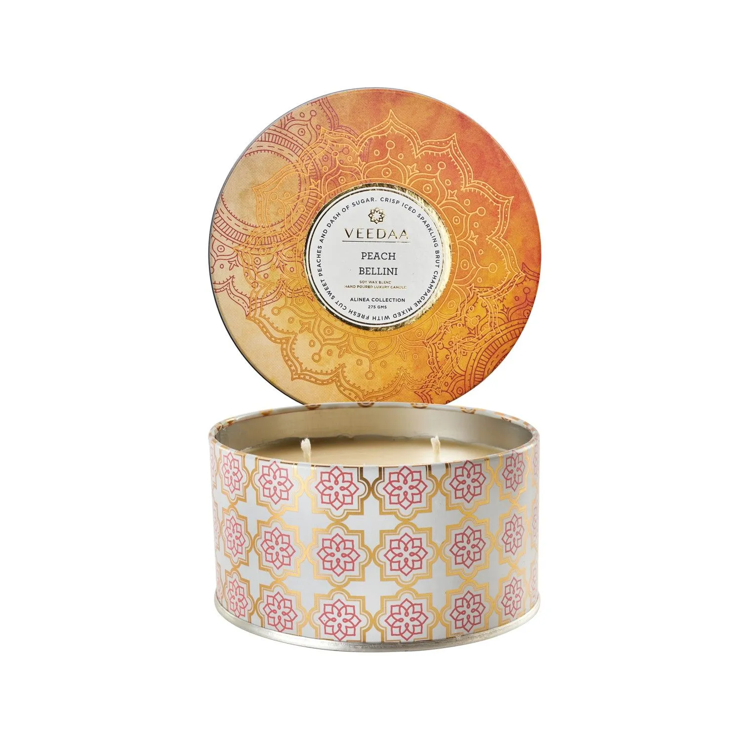 Veedaa Peach Bellini 3 Wick Tin Scented Candle