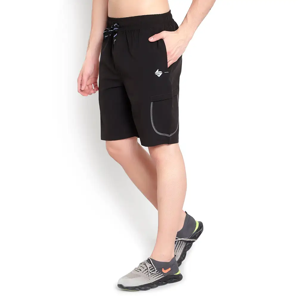 John Ally Dry-Fit Gym Workout Shorts with Zipper Pockets & Flap Pockets,  Large  Jet Black