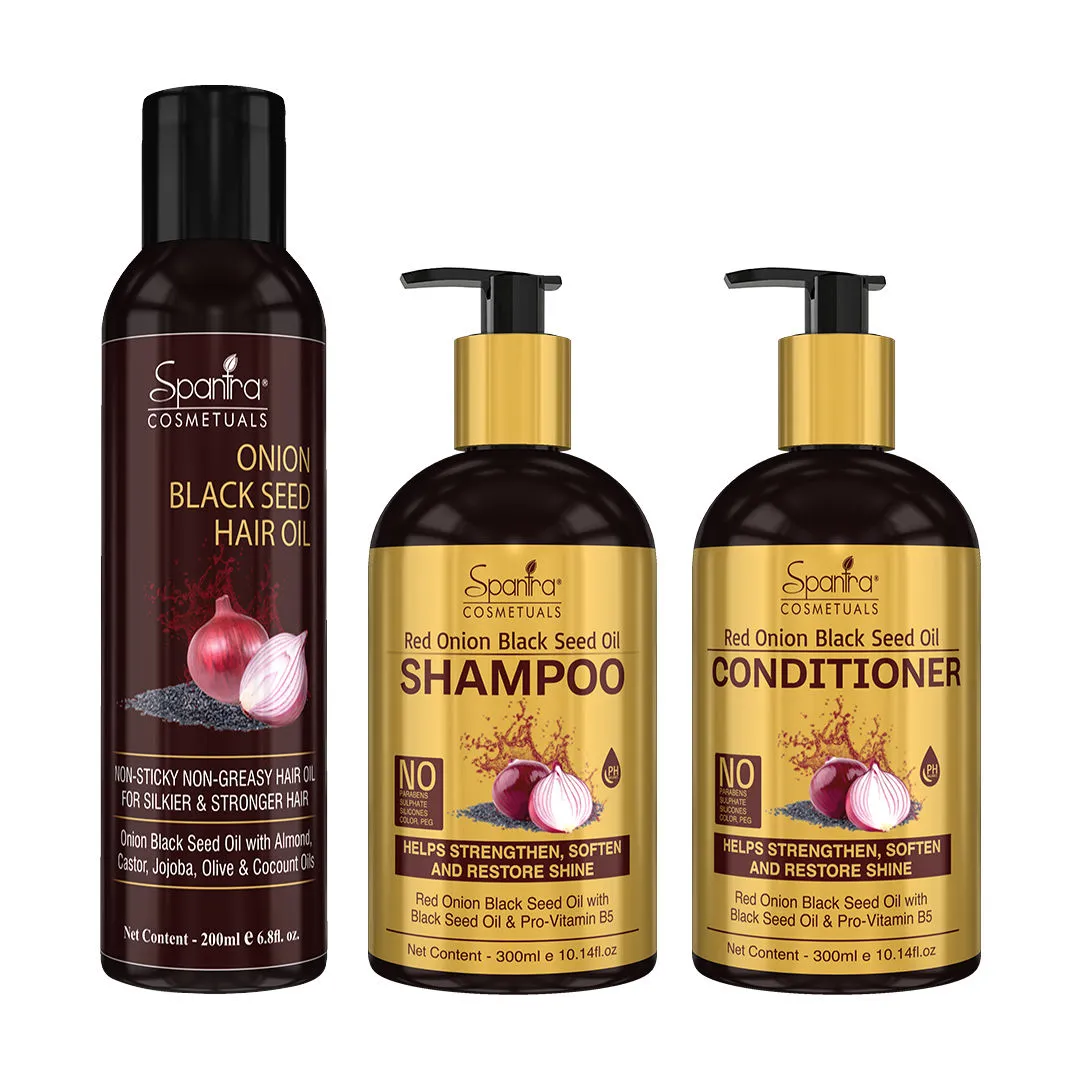 Spantra Red Onion Black Seed Oil Shampoo, Conditioner And Hair Oil (Pack Of 3)