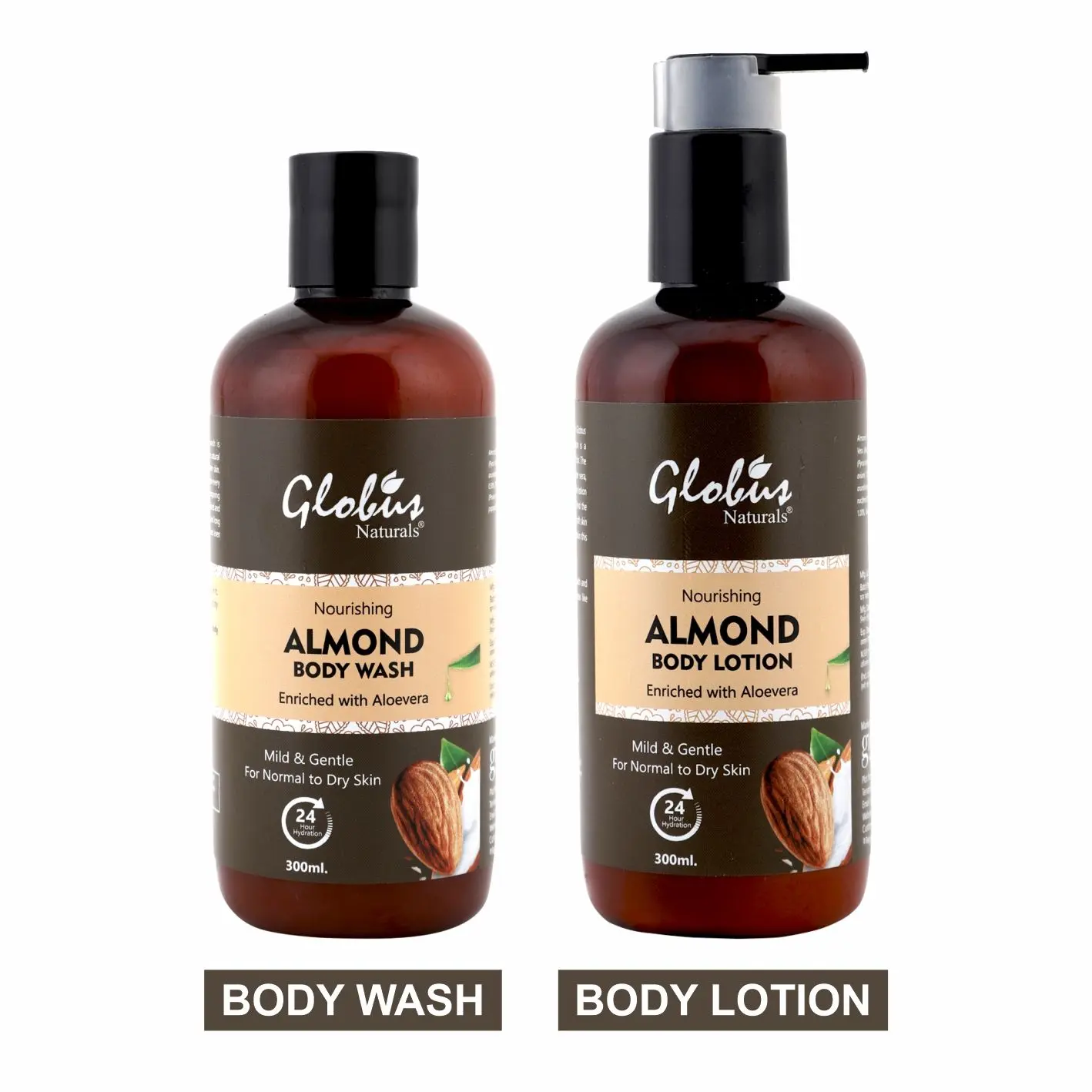 Globus Naturals Almond Milk Body Wash & Body Lotion 300Ml (Combo Pack)