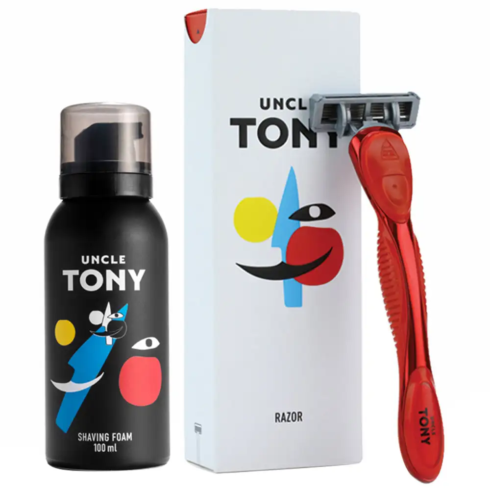 Uncle Tony Shaving Experience Kit (Razor + Foam),  2 Piece(s)/Pack  for All Types of Beard Red