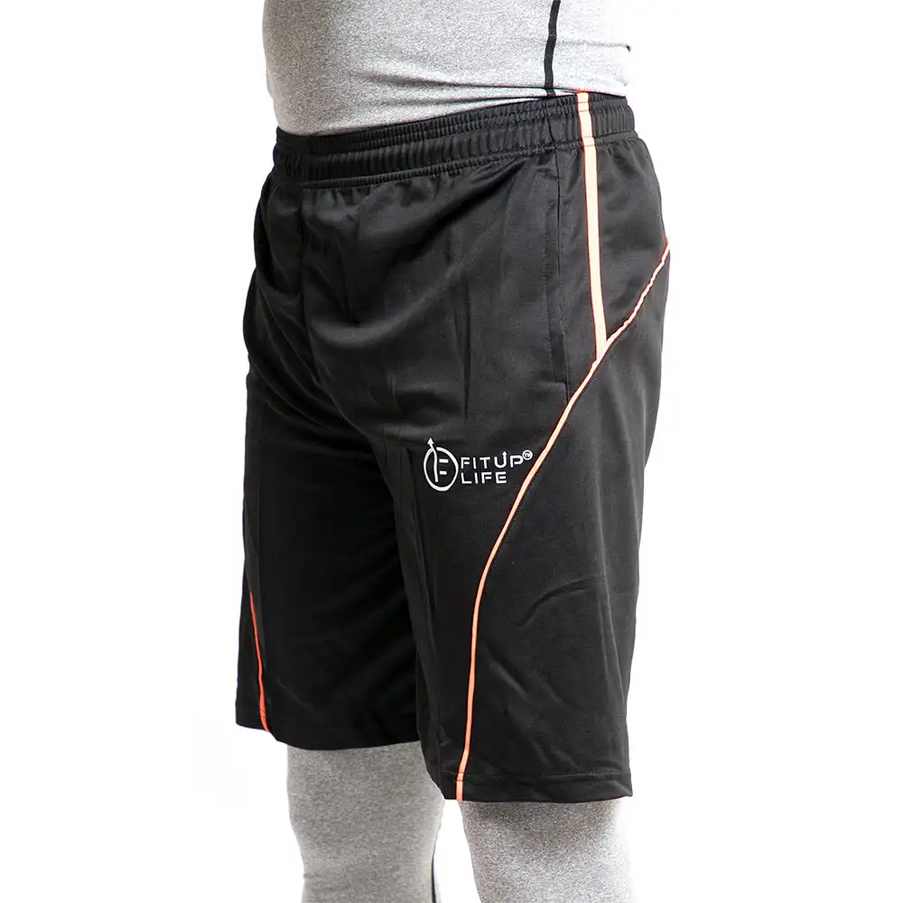 Fitup Life Solid Men Shorts,  Small  Black with Orange