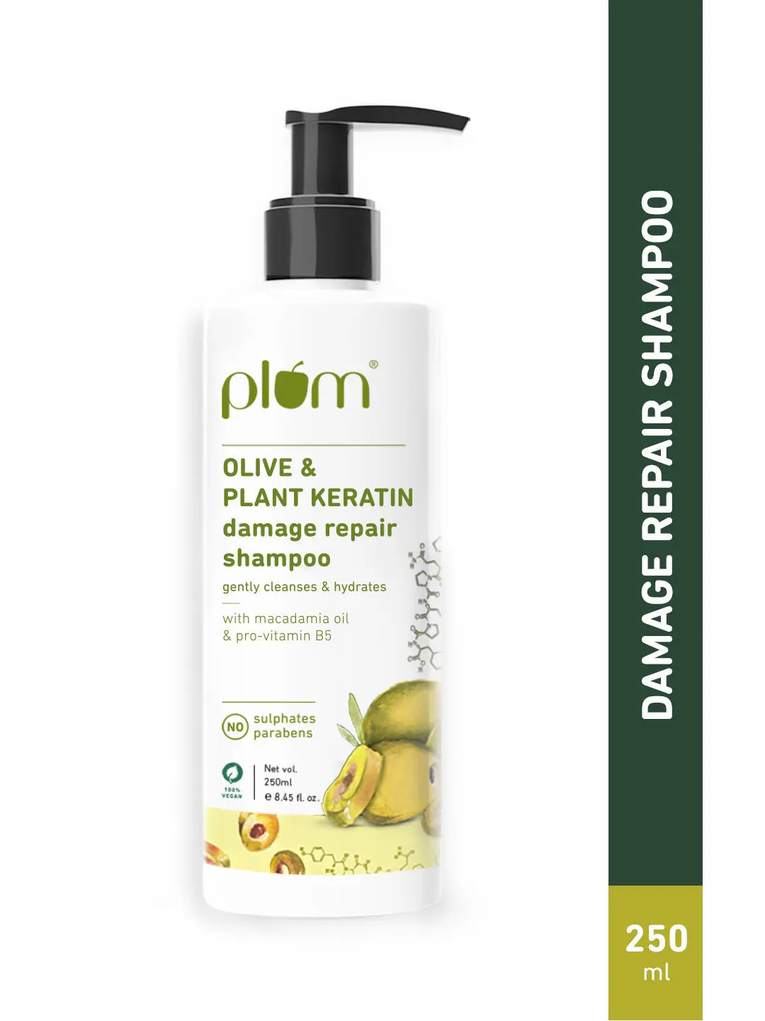 Plum Olive & Plant Keratin Damage Repair Shampoo | With Olive Oil, Plant keratin, Macadamia oil | Strengthens & smoothens hair, conditions and adds shine to hair