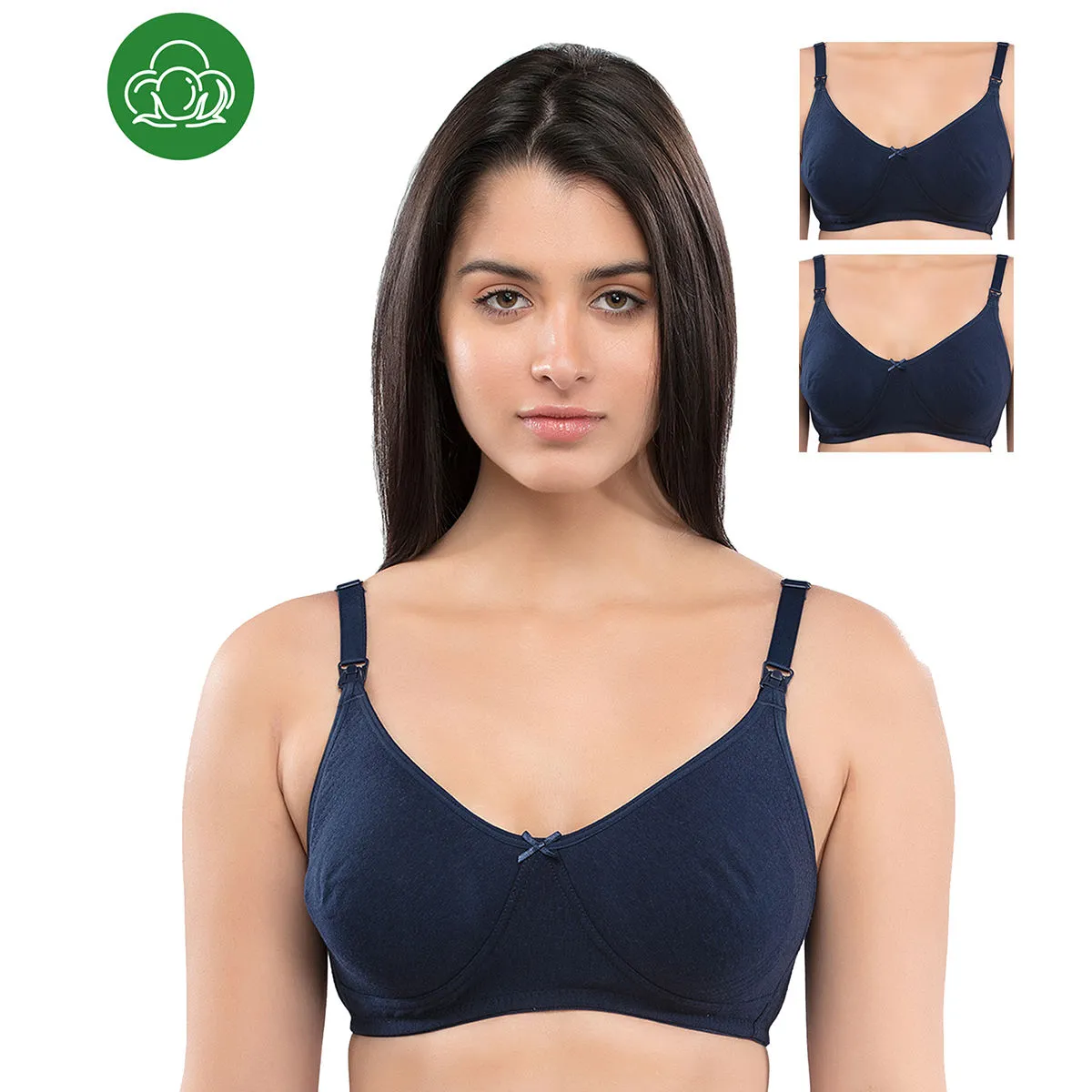 Inner Sense Organic Cotton Antimicrobial Nursing Bra Pack of 3 - Blue (40C)