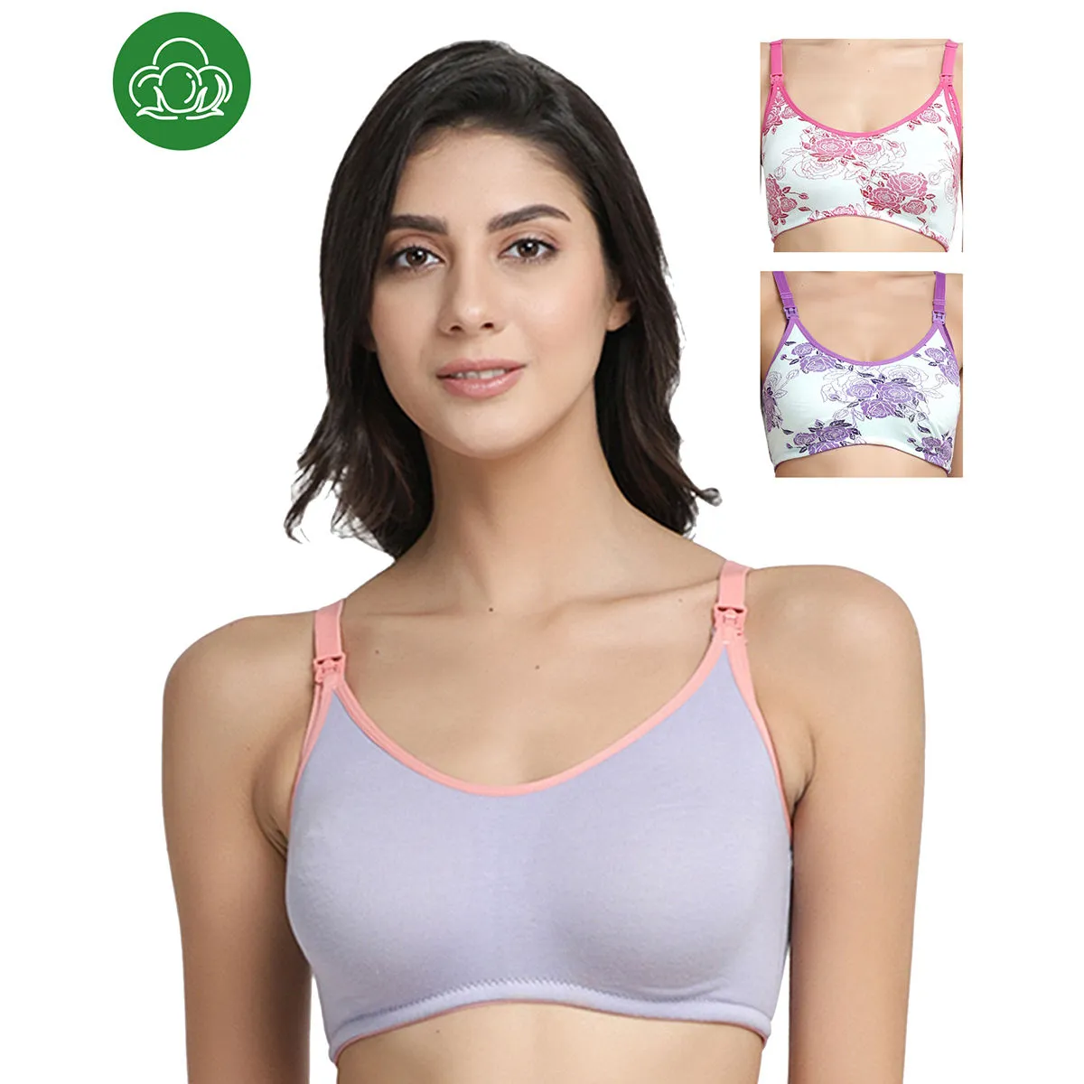 Inner Sense Organic Cotton Antimicrobial Nursing Bra Pack of 3 - Multi-Color (32B)