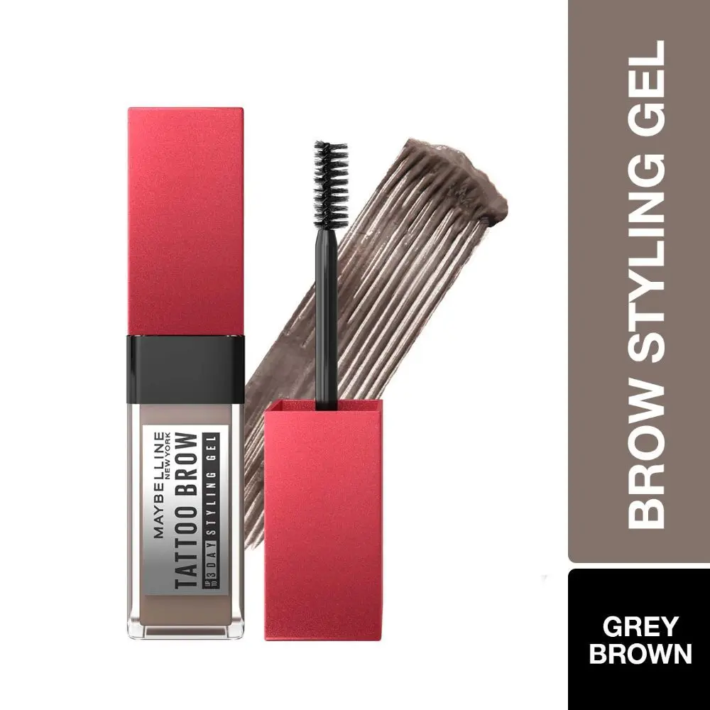 Maybelline Tattoo Brow 3 Day Styling Brow Gel, Grey Brown, 6ml | Semi-Permanent Tinted Eyebrow Gel