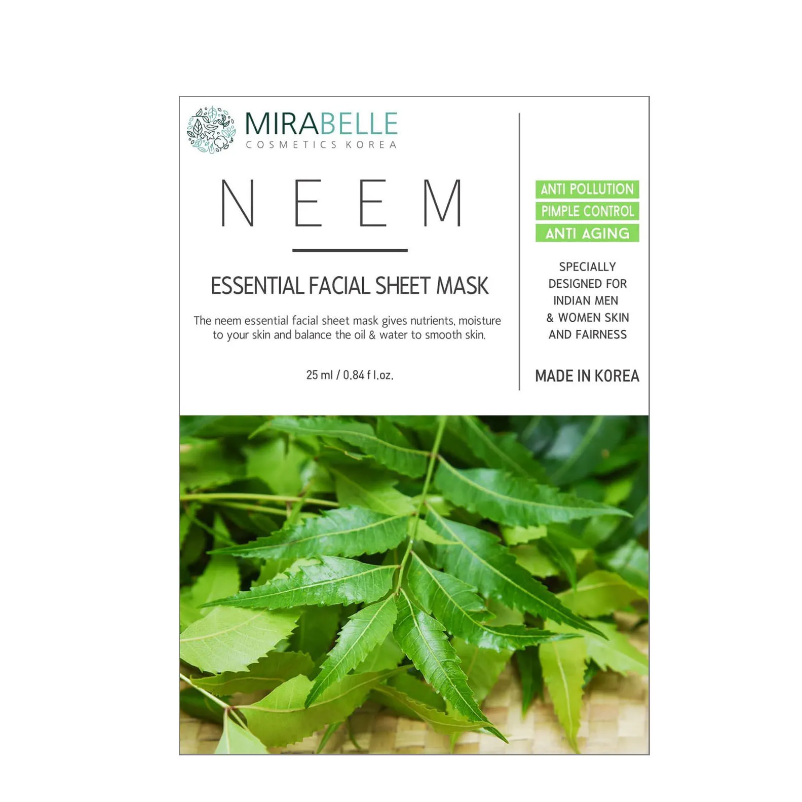 Mirabelle Korea Neem Essential Facial Sheet Mask