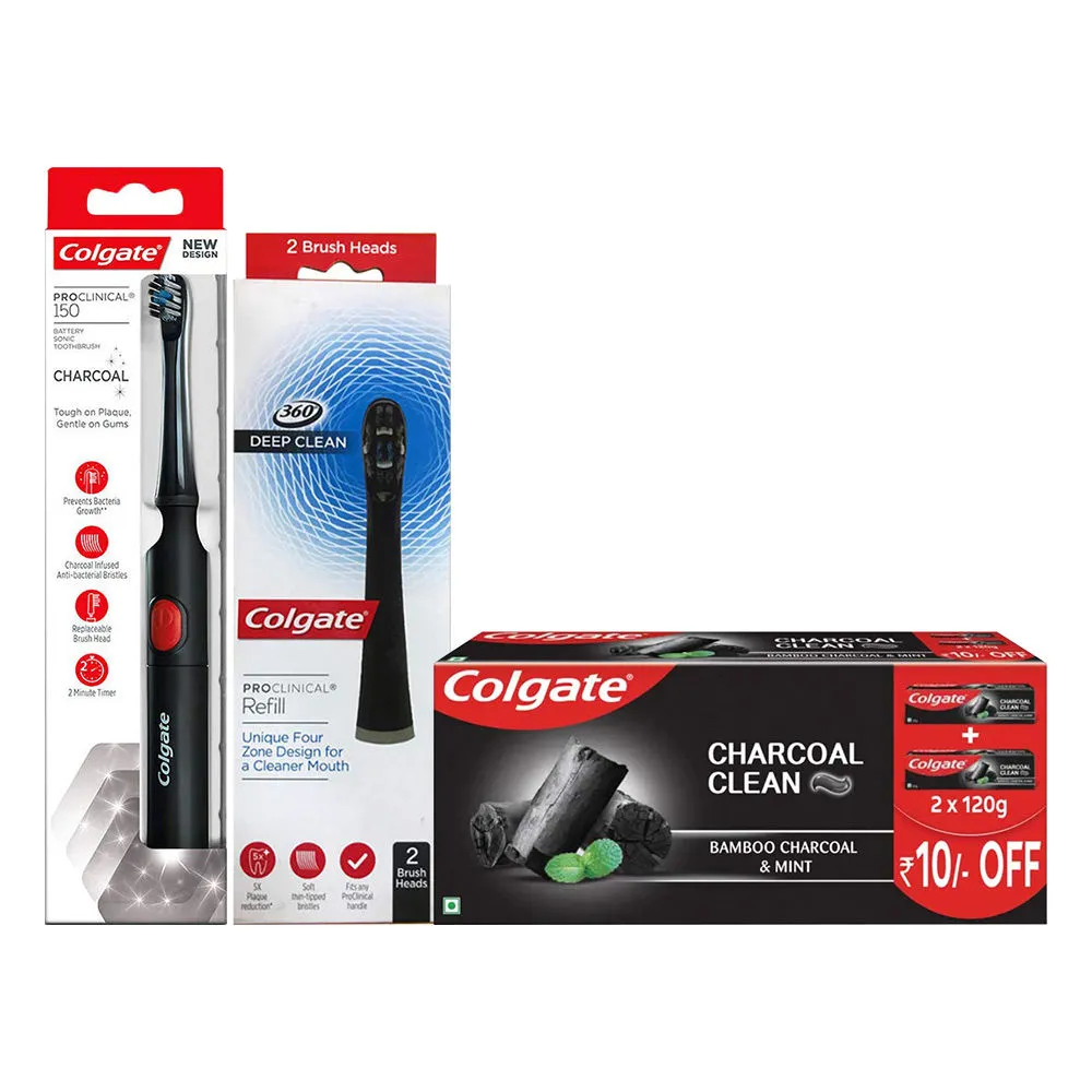 Colgate ProClinical 150 Charcoal Battery Toothbrush with 2 Refills Charcoal Clean Toothpaste