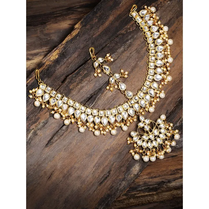 Zaveri Pearls Gold Tone Kundan & Pearls Bridal Matha Patti Style Maang Tikka - ZPFK9002