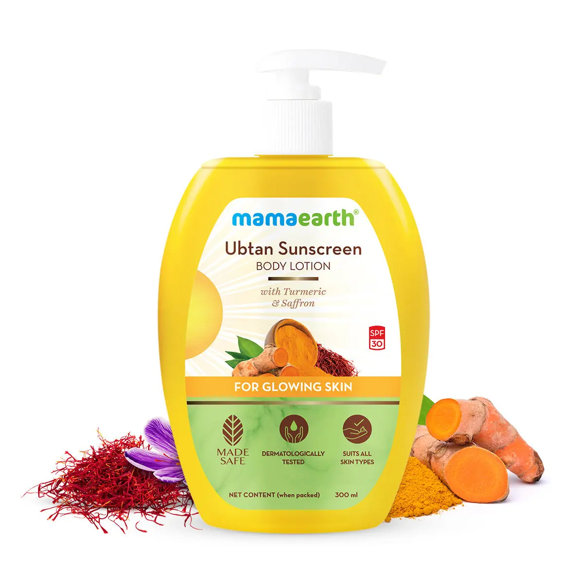 Mamaearth Ubtan Sunscreen Body Lotion SPF 30 with Turmeric & Saffron for Glowing Skin – 300 ml