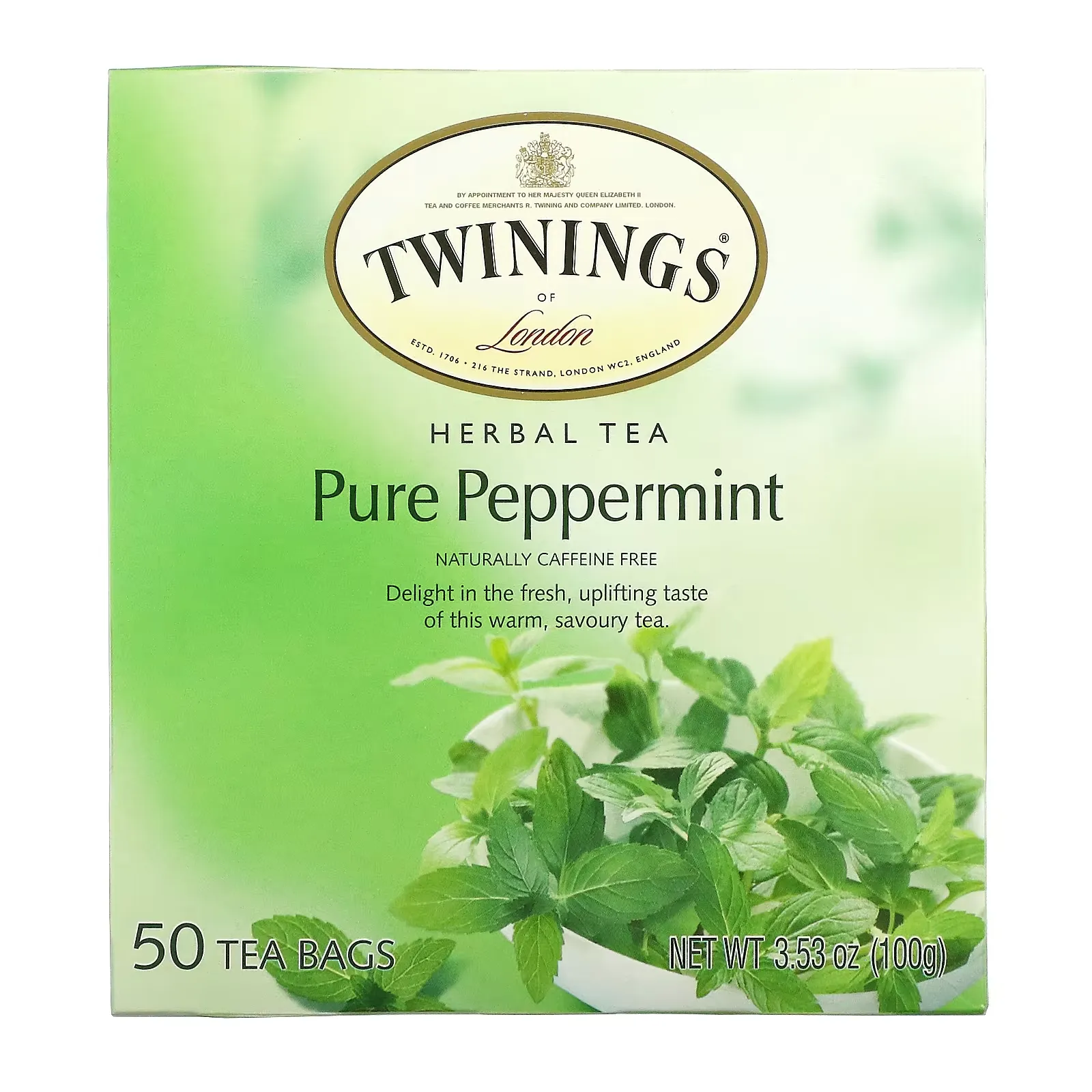 Herbal Tea, Pure Peppermint, Caffeine Free, 50 Tea Bags, 3.53 oz (100 g)