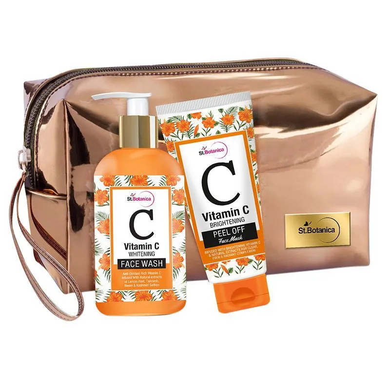 St.Botanica Vitamin C Combo Whitening Face Wash + Brightening Peel Off Mask & Pouch