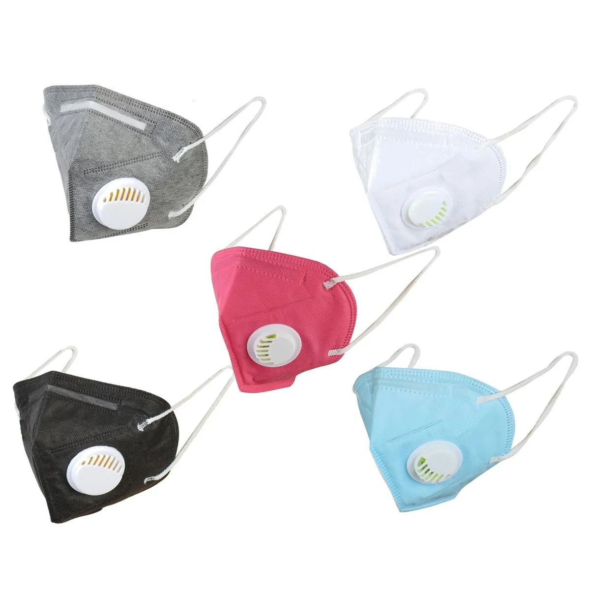 OOMPH Pack Of 5 Kn95/n95 Anti-pollution Reusable 5 Layer Mask Color: White Black Blue Grey Pink