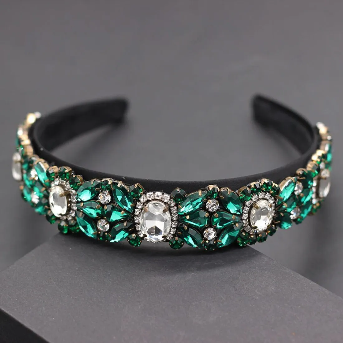 YouBella Hair Jewellery Crystal Studded Green Head Band (YBHAIR_41319)