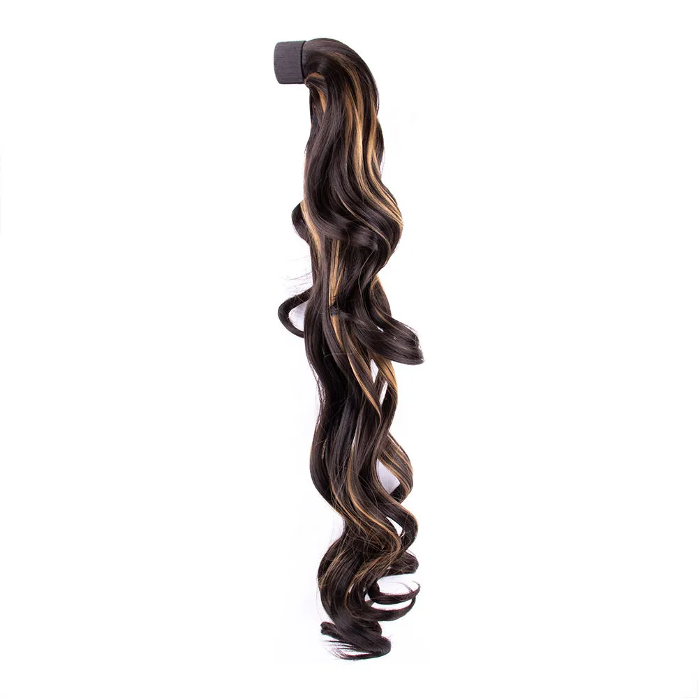 Streak Street Curly Dark Brown Ponytail With Golden Highlights