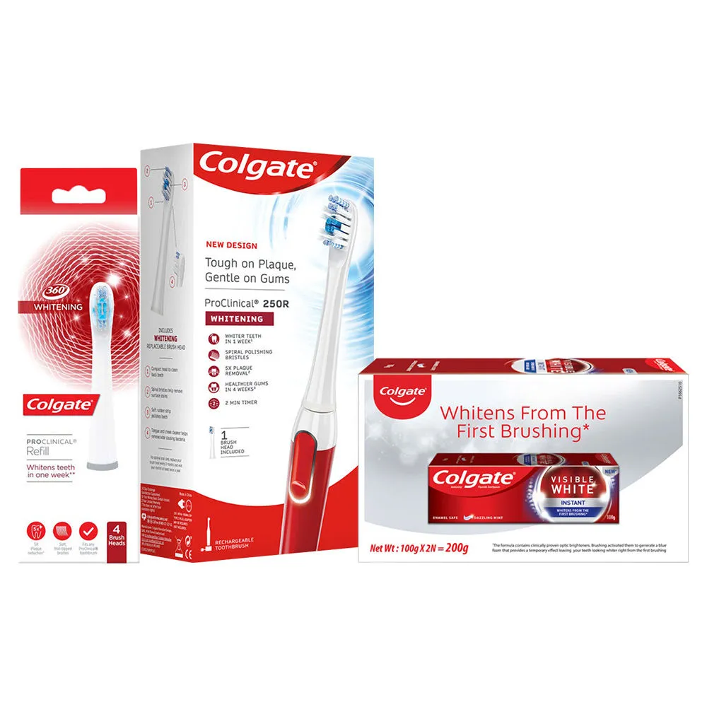 Colgate ProClinical 250R Whitening Electric Toothbrush with 2 Refills and Visible White Instant