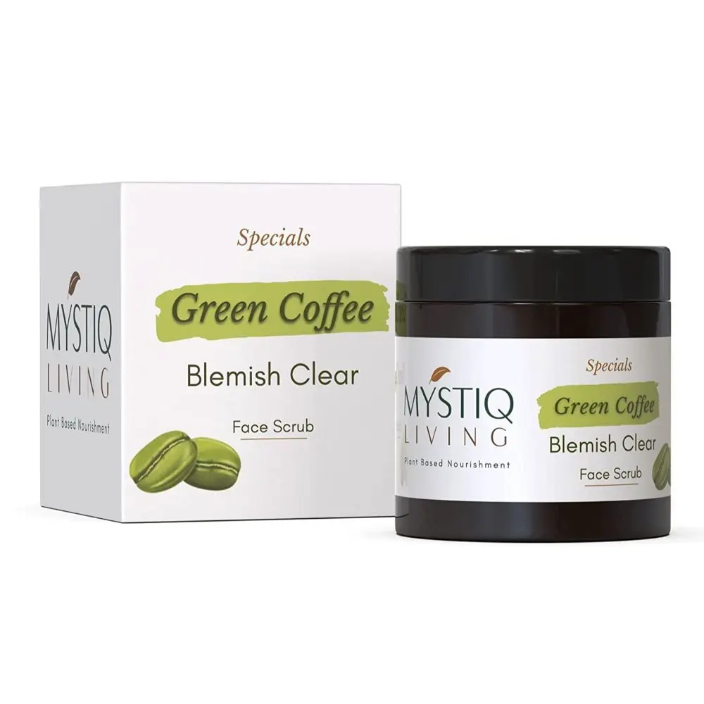 Mystiq Living Specials - Green Coffee Blemish Clear - Face Scrub | De Tan, Dark Spot Removal , Anti Pigmentation, Skin Brightening & Glowing Skin | With Oatmeal & Turmeric | Ayurvedic Formulation - 100 GM