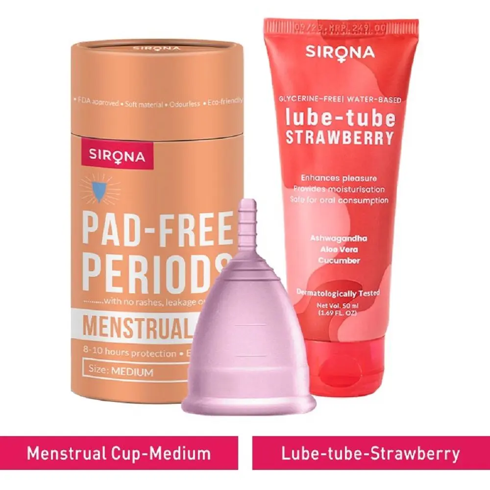 Sirona FDA Approved Menstrual Cup (Medium) with Glycerine Free Natural Strawberry Lubricant Gel