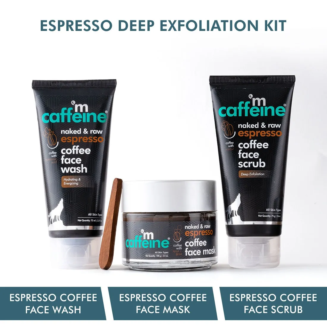 MCaffeine Espresso Coffee Deep Exfoliation Kit with Hyaluronic Acid, Walnut, Natural AHA