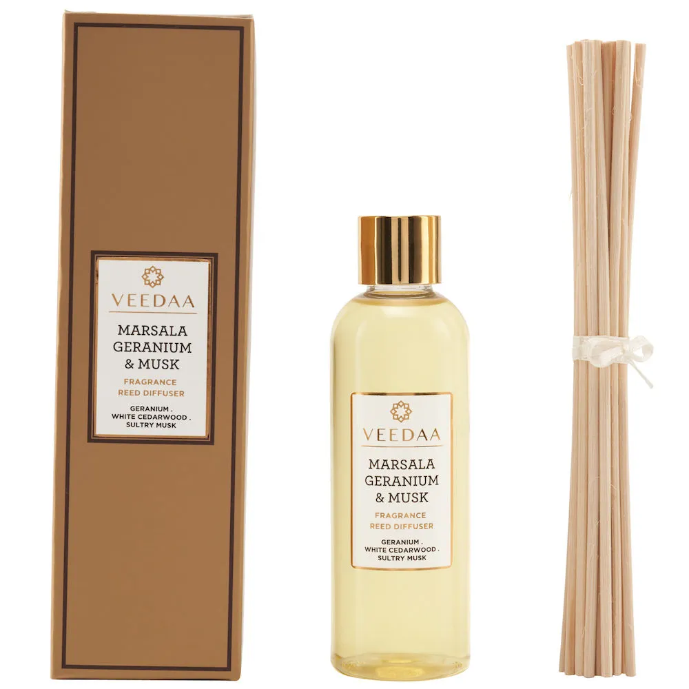 Veedaa Candles Marsala Geranium & Musk Diffuser Oil Refill & Reeds Set