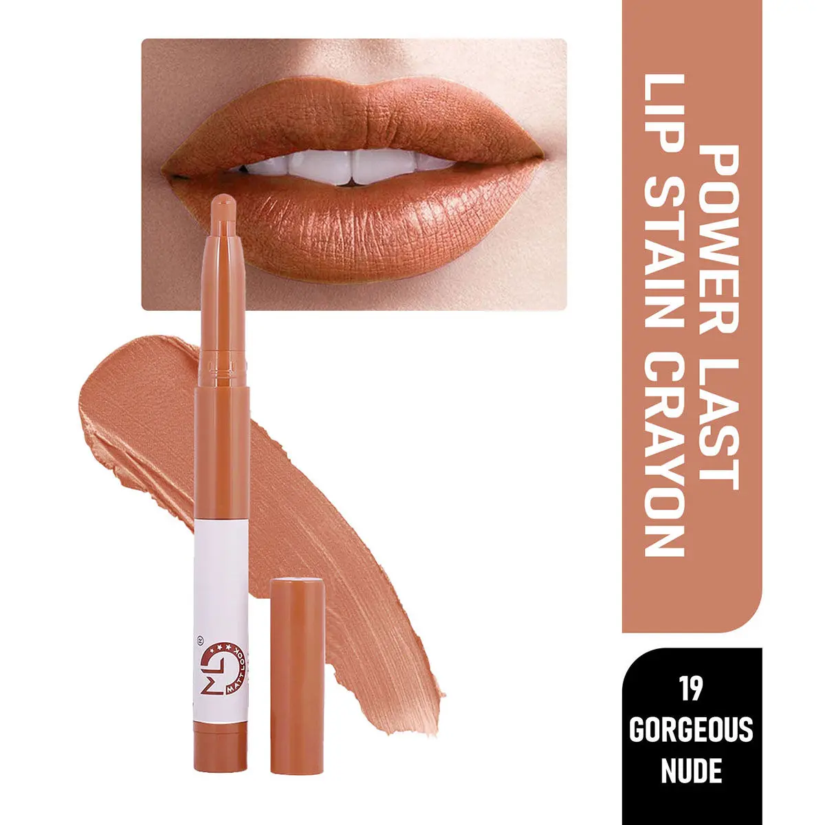 Mattlook Power Last Lip Stain Crayon Lipstick  Rich Colour, Non Transfer, Mask Proof & Luxurious Creamy Matte , Gorgeous Nude (1.3gm)