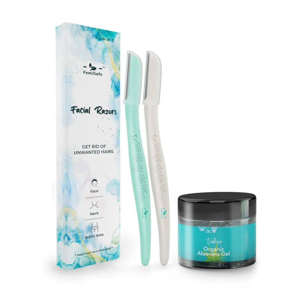 FemiSafe Facial Razors (Pack of 2) & Organic Aloevera Gel