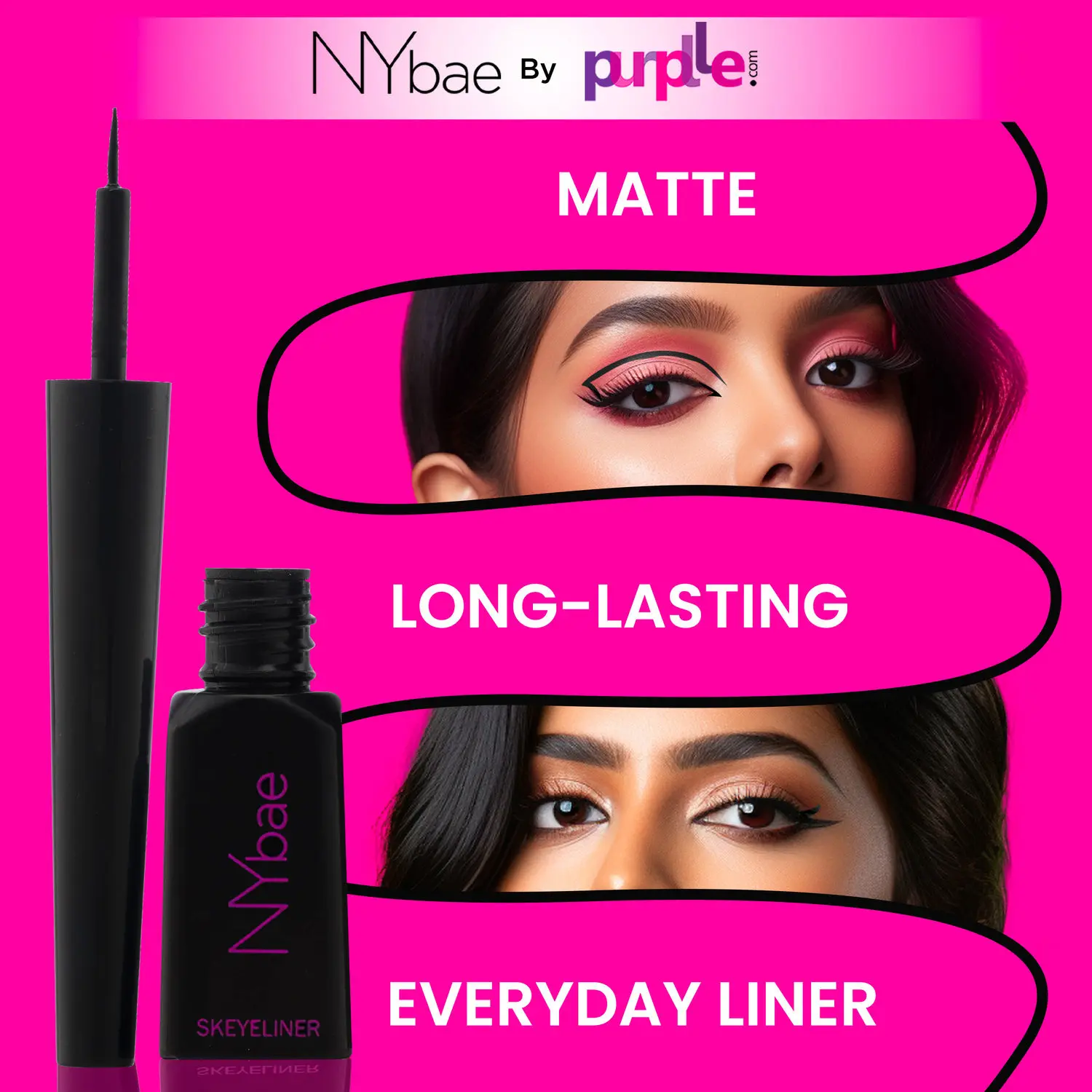 NY Bae Skeyeliner | Black Eyeliner | Matte Finish | Long Lasting | Everyday Use | Quick Dry | Eye Makeup - Black (5ml)