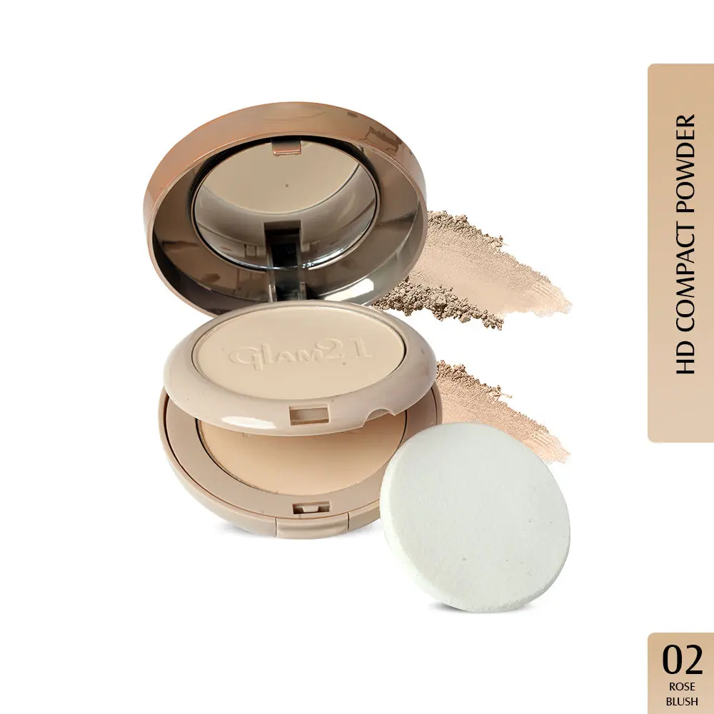 Glam21 High Definition Compact Powder 2-in-1 | Long-lasting Mate Finish|Rose Blush, 18gm