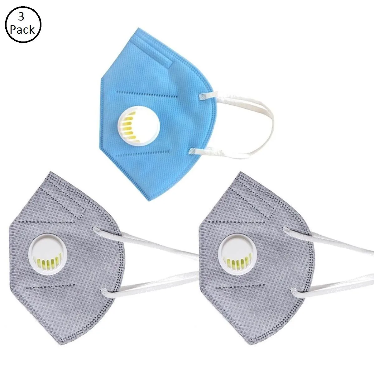 Fabula Pack Of 3 Anti-Pollution Reusable 5 Layer Mask - Grey Blue Grey