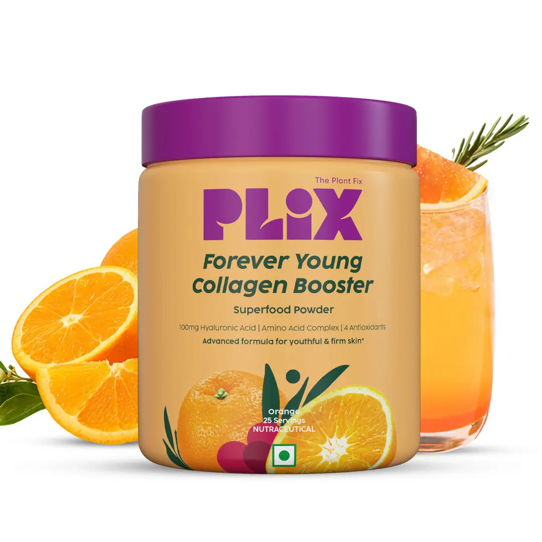 PLIX Plant-Based Collagen, Advanced Anti-Ageing Formula for Skin Elasticity & Renewal, 100mg Hyaluronic Acid, 600mcg Retinol, 40mg Vitamin c, 90mg Silica - 25 Days (Orange Burst)