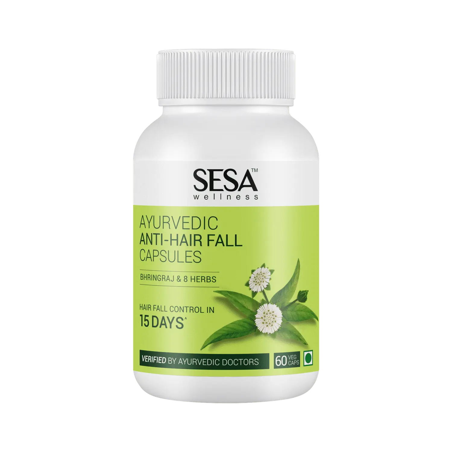 Sesa Ayurvedic Anti-Hair Fall Capsules - Hair Fall Control in 15 DAYS - Bhringraj & 8 Herbs - 100% VEG, 60 Caps