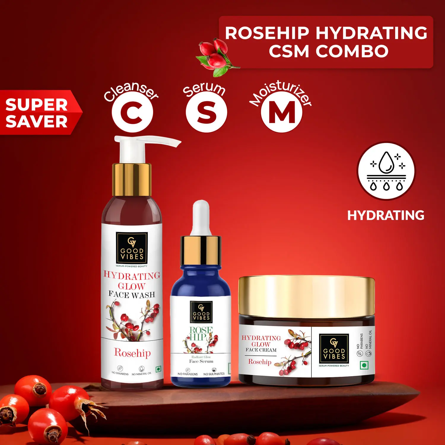 Rosehip Hydrating CSM Combo (Set of 3)  (Facewash + Serum + Moisturizer) 