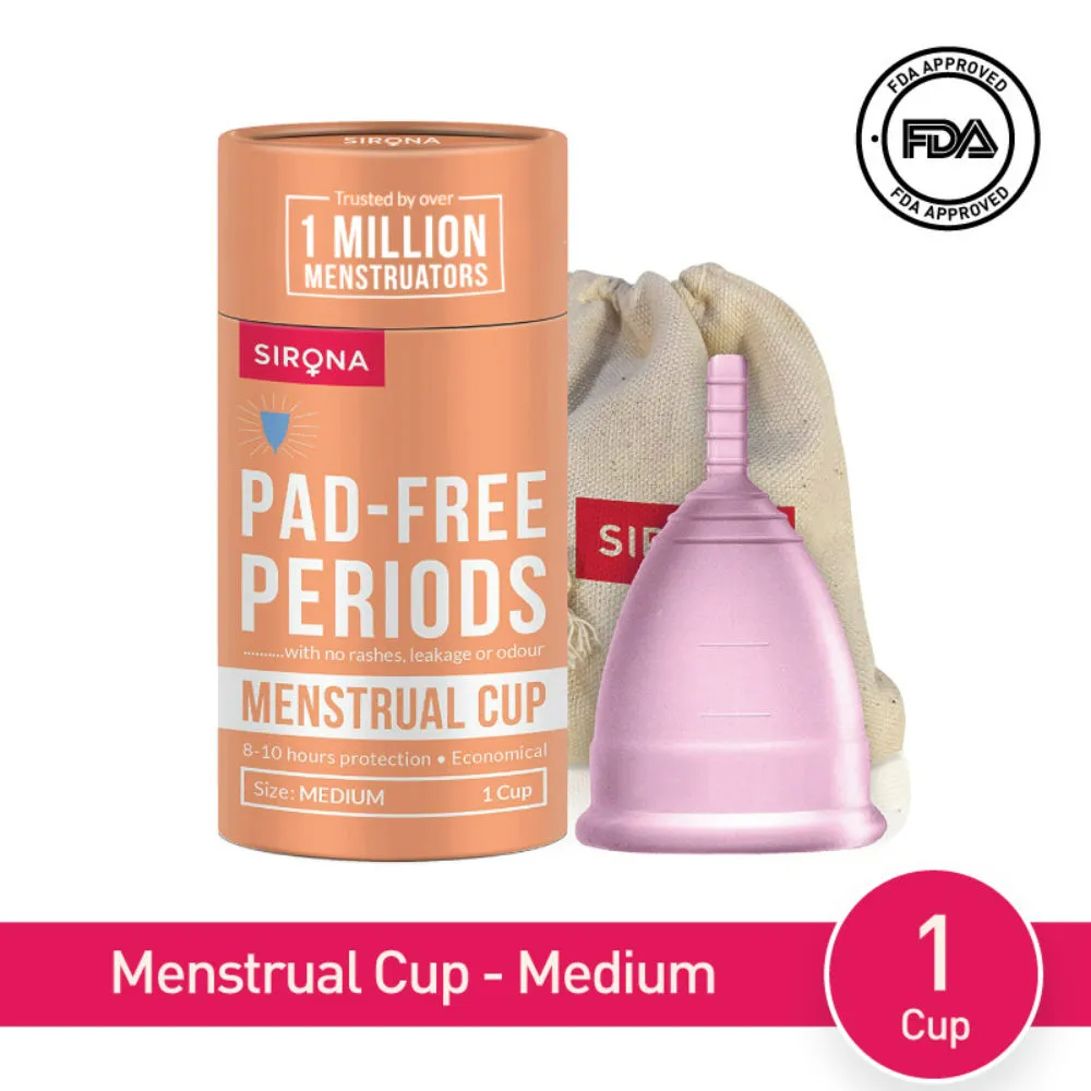 Sirona FDA Approved Reusable Menstrual Cup for Women (Medium | Protection for Up to 8-10 Hours