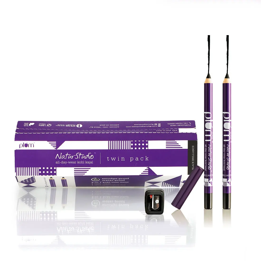 Plum NaturStudio Kajal Duo Gift Set | Smudge-Proof, Ophthalmologically Tested (2.4 gm)