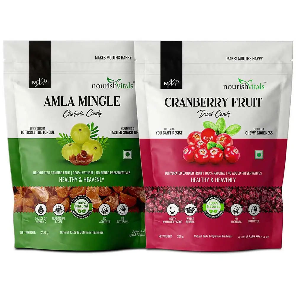 NourishVitals Healthy Munching Combo,  Amla Mingle Chatpata Candy + Cranberry Fruit Dried Candy  2 Piece(s)/Pack