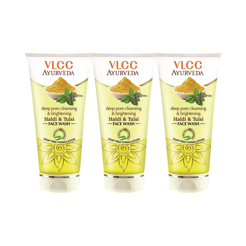 VLCC Deep Pore Cleansing Brightening Haldi & Tulsi Face Wash-Pack of 3