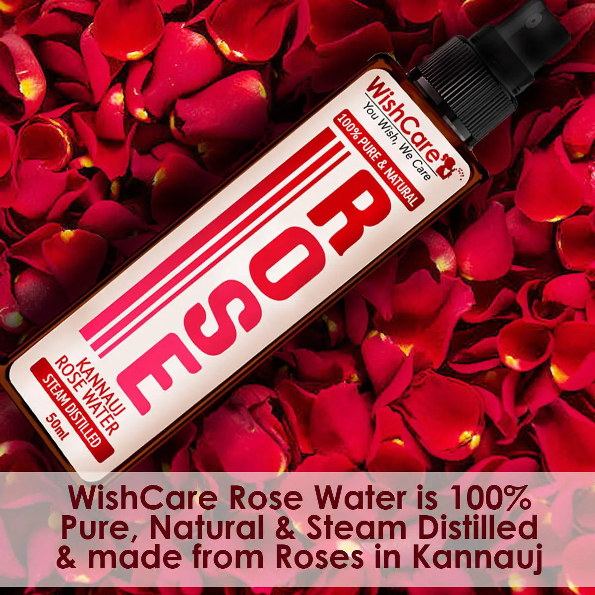 WishCare 100% Pure & Natural Kannauj Rose Water Steam Distilled-50 ml