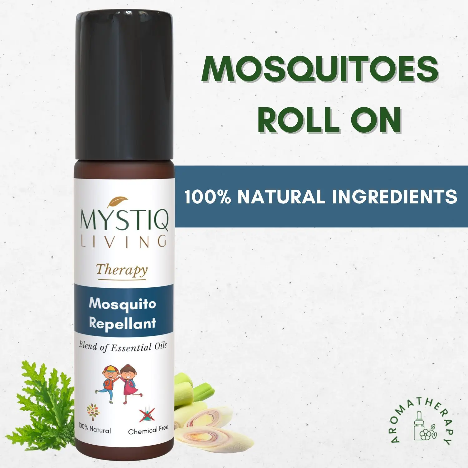 Mystiq Living Therapy - Mosquito Repellant - Fabric Roll On: Blend Of 100% Natural and Pure Essential Oils in Roll On Bottle, Mosquito Repellant (Pack of 1)