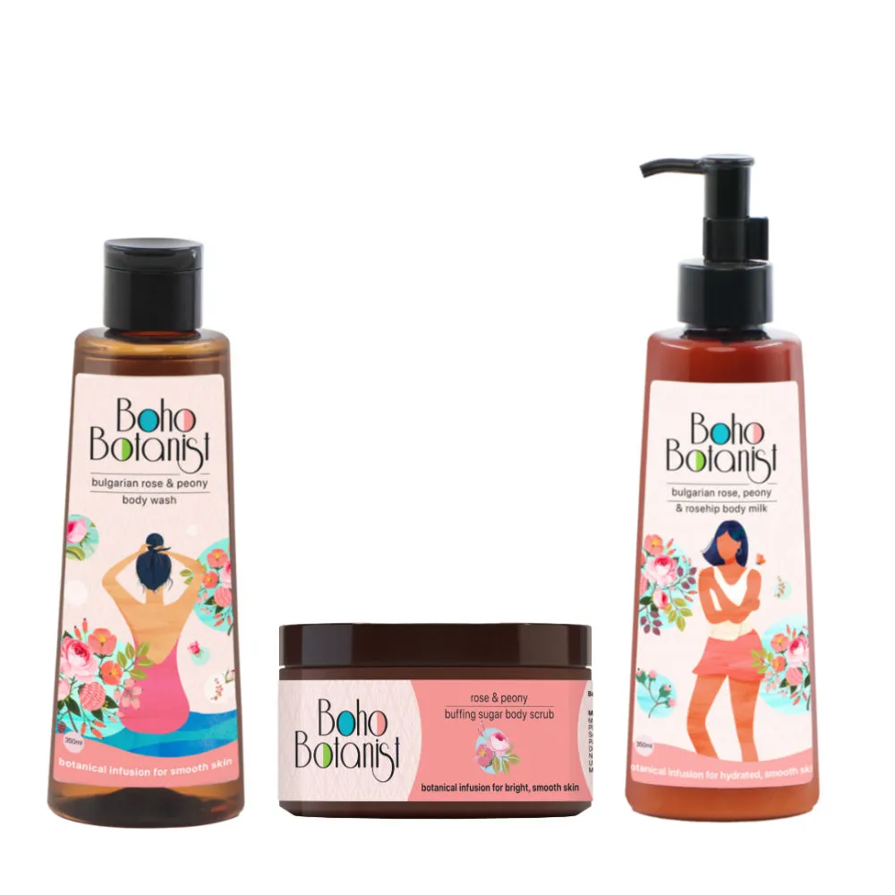 Boho Botanist Bulgarian Rose & Peony 'Oh So Soft Kit' - Body Wash + Body Scrub + Body Milk