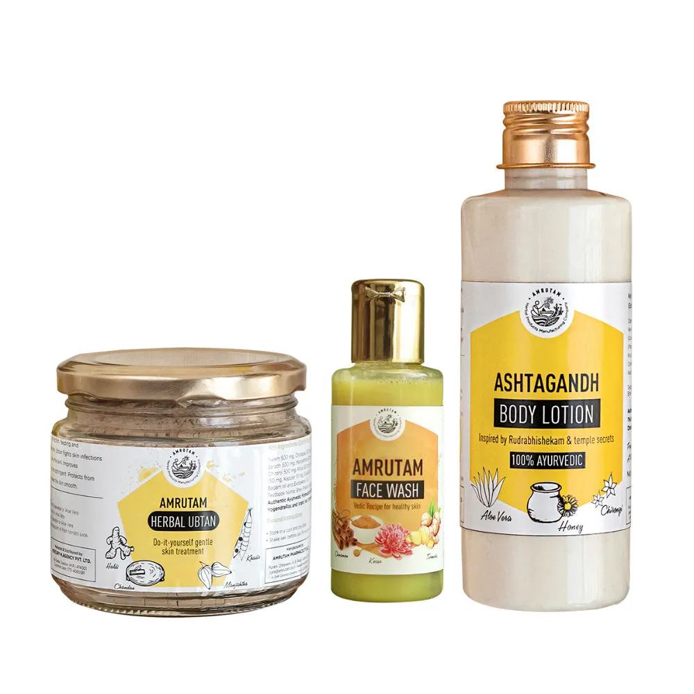 Amrutam Herbal Ubtan + Face Wash + Ashatagandh Body Lotion Combo