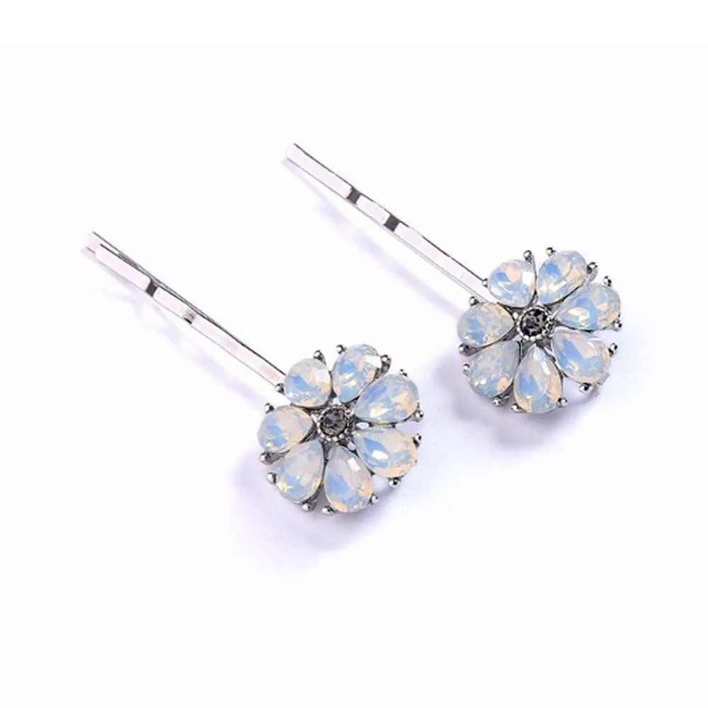 Ferosh Olivia Floral Rhinestone Silver 2 Hairpin Set