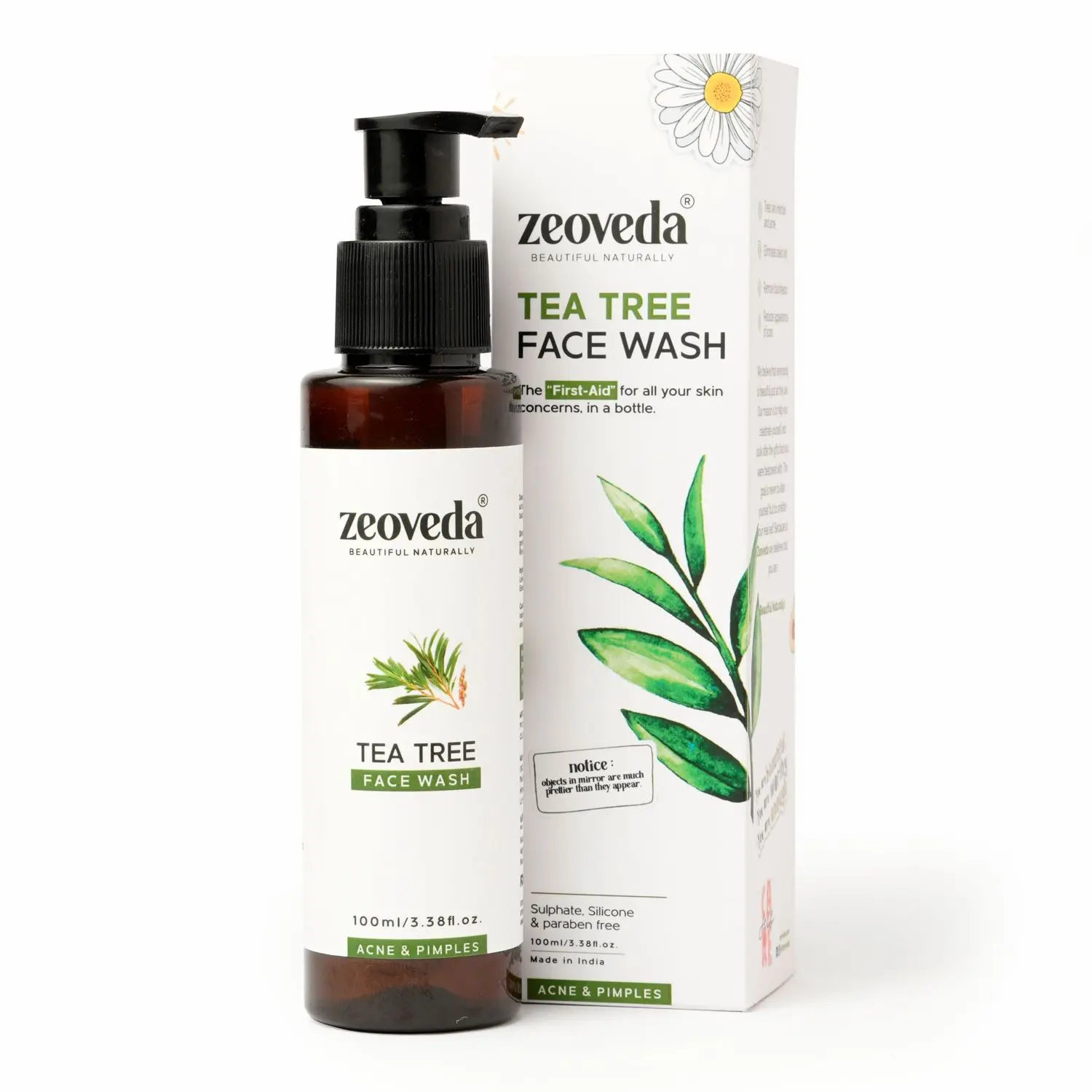 Zeoveda Organic Tea Tree Face Wash for Glowing Skin | Reduces Acne | Pore Minimizer & Treats Oily Skin | Bright & Clear Skin - 100 ML