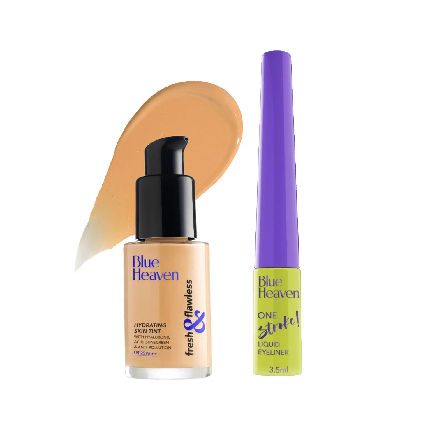 Blue Heaven Flawless Duo - Foundation & Eyeliner -Honey | Skin Tint Foundation, Honey | Eyeliner, Black, Pack of 2