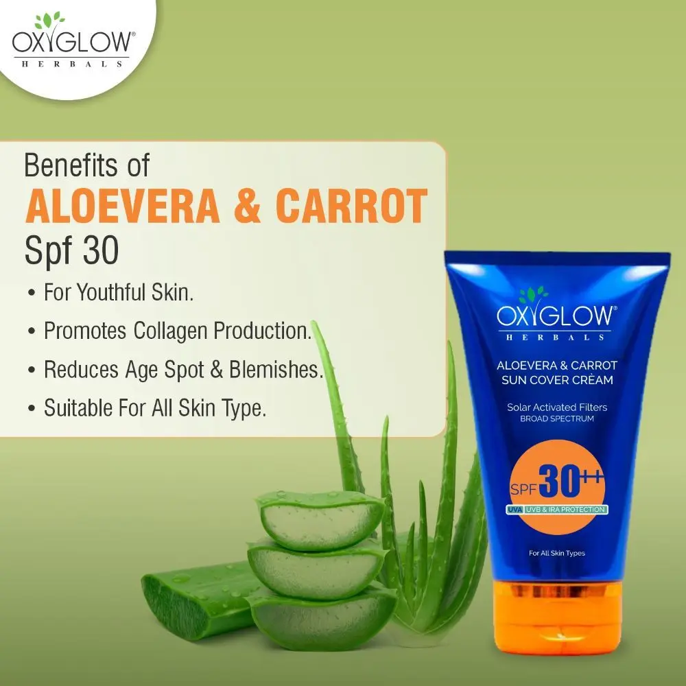 OxyGlow Herbals Aloe Vera & Carrot Sunscreen Cream- SPF 30++,60g,UVA/B